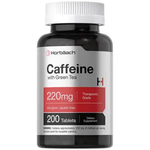Horbäach Caffeine Pills 200mg | with Green Tea | 200 Tablets | Vegetarian, Non-GMO & Gluten Free