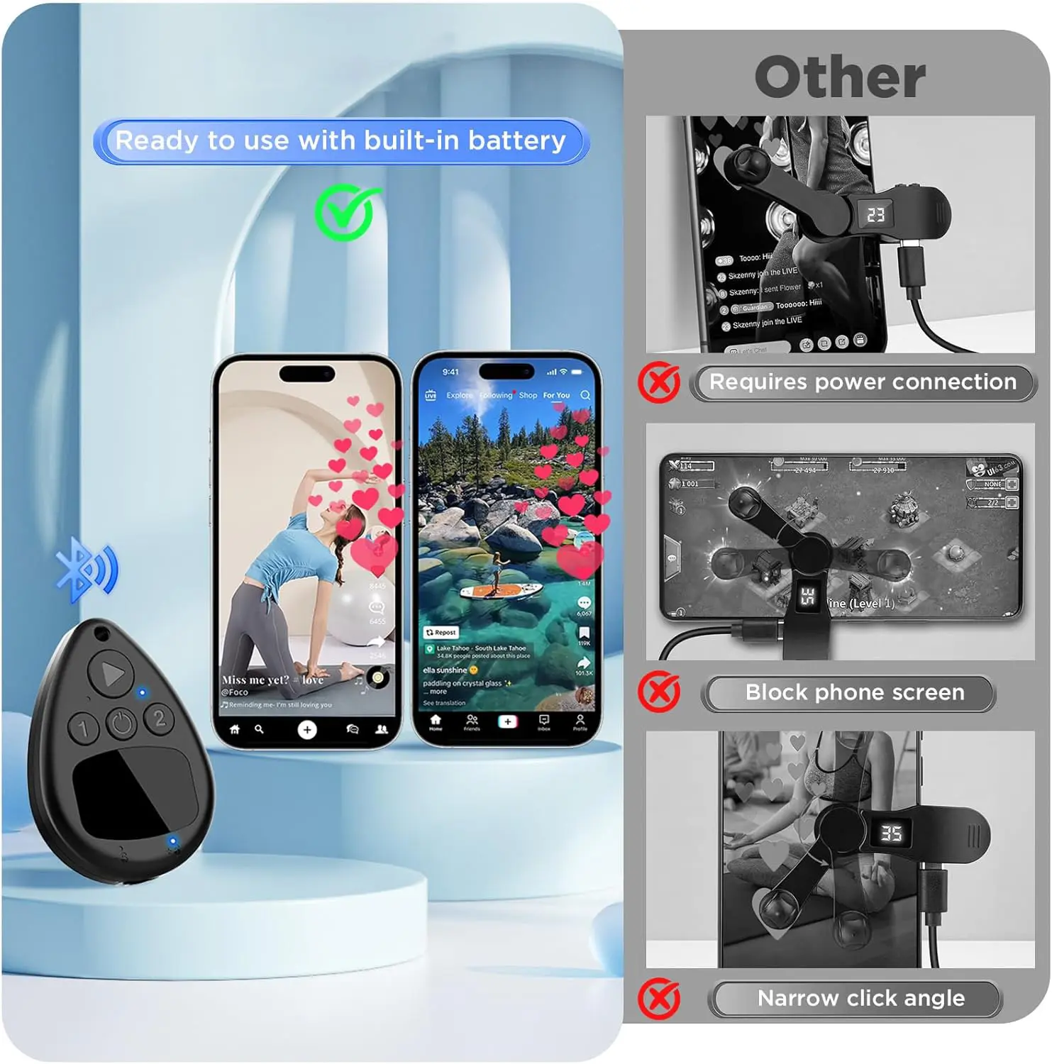 #1 Bluetooth Auto Clicker for TikTok, Wireless Smart Tapper, Rechargeable Auto Touch Device for Live Likes