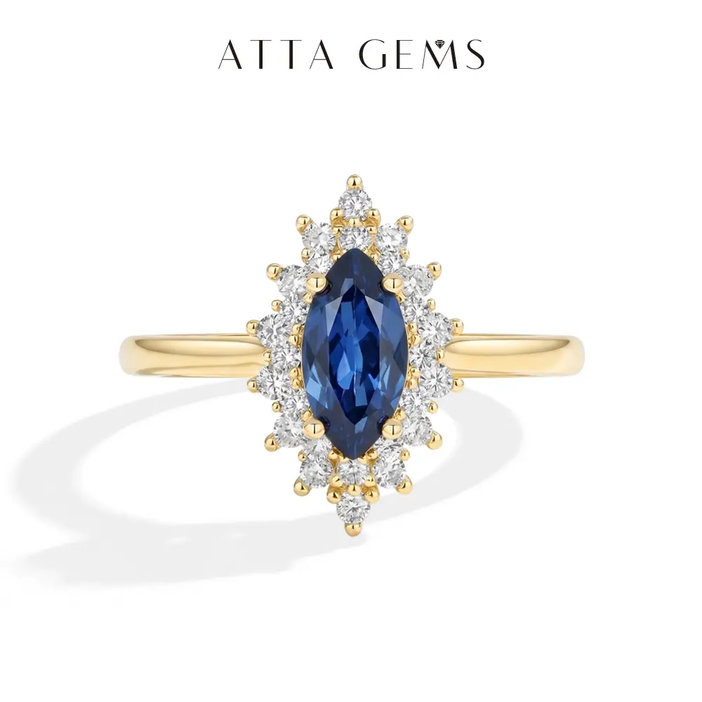 ATTAGEMS Ring for Women, a Beautiful 925 Sterling Silver Marquise Cut Fashion Engagement Band with D Color VVS1 Lab-Created Sapphire, Beautiful Rings, Fashion Engagement Ring