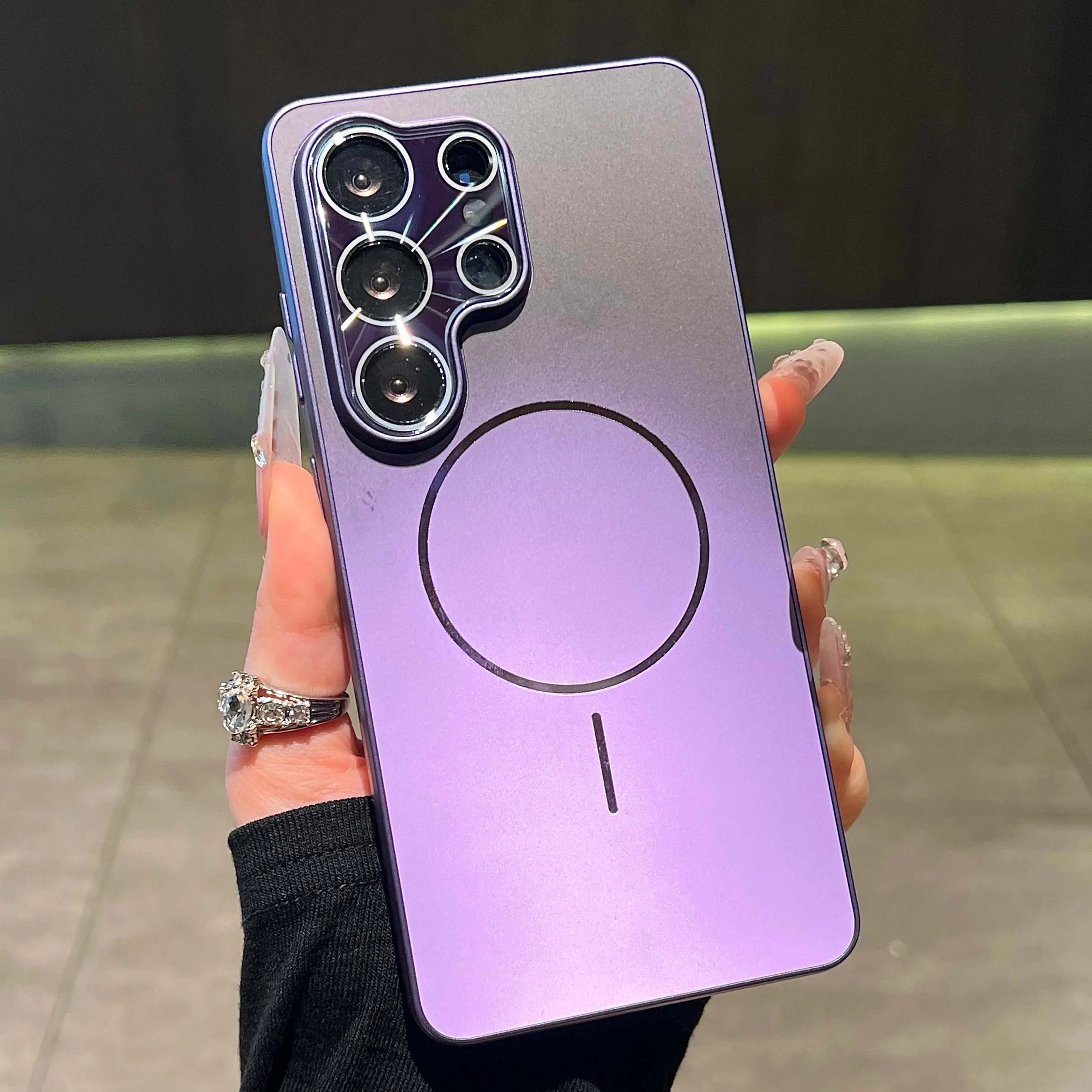 Magnetic Slim Matte Full Coverage Tempered Lens Smartphone Case for Galaxy S26, S25 Plus, Ultra - Metallic Cellphone Cover with Wireless Charging Compatibility, Shockproof Protection, Card Slot (ZT Series), Accessories