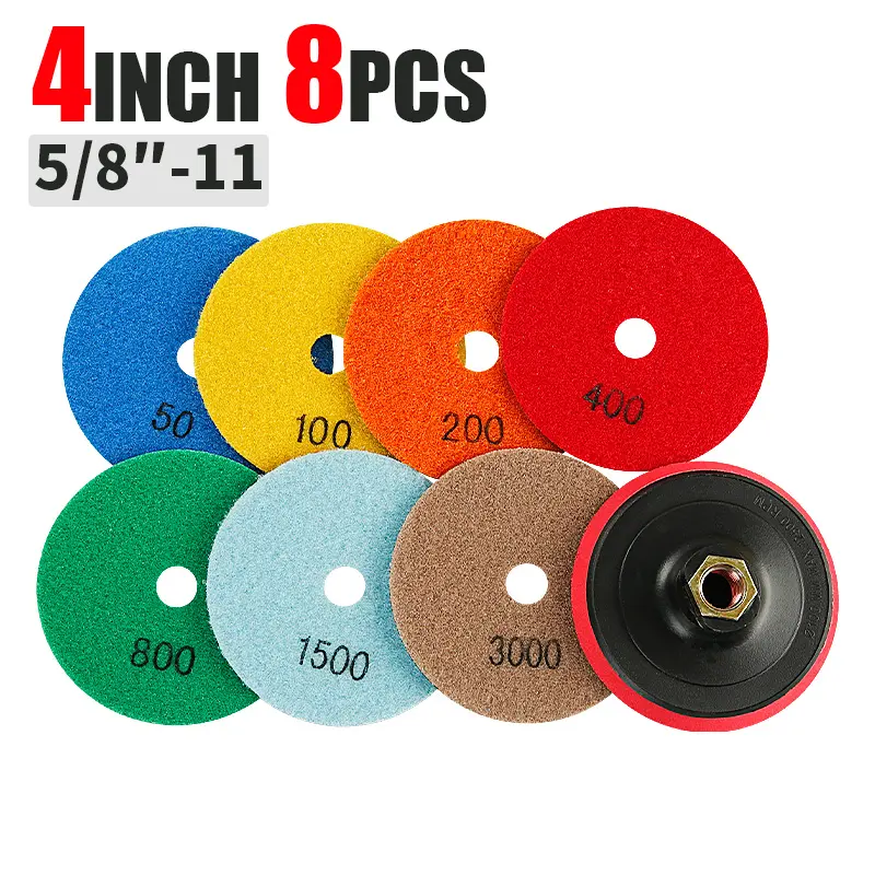 LOZLIN 8PCS 4" Dry Diamond Polishing Pads for Marble and Stone, Abrasive Buffing Disc Set for Angle Grinders, Countertop Edge and Surface Polishing