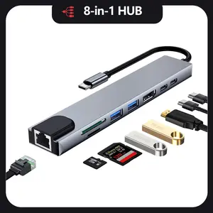 8 in 1 USB C Multiport Hub Adapter with Gigabit RJ45 Ethernet, 4K HDMI, SD TF Card Reader, USB3.0, 100W PD Charging Docking Station for MacBook Windows Laptop