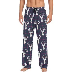Christmas Deer Pajama Pants Mens Lounge Pants Super Soft Men Pajama Bottoms with Pockets Drawstring