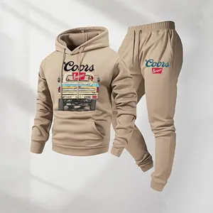 Men's Vintage Drink-Themed Hoodie and Sweatpants Set – Classic Western style, comfortable men's sportswear, a must-have for beer lovers, perfect for casual everyday wear, ideal for autumn and winter, suitable for both indoor and outdoor activities.
