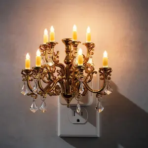 Night Lights Plug into Wall,Crystal Chandelier Candle Nightlight with Dusk to Dawn Sensor,Brightness Adjustable,3000K Soft White,Rotatable Plug Addtion for Home Decor,Hallway,Bathroom