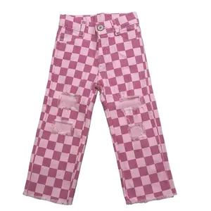 Toddler Girl Jeans Pink Plaid Winter Jeans Loose Pant Valentines Day Clothing