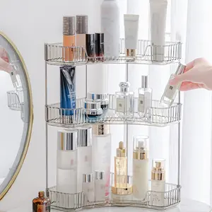 Multifunctional Bathroom Corner Shelf, Large Capacity Transparent Cosmetic Display Rack, Portable Cotton Swab Organizer, Office Desk Organizer
