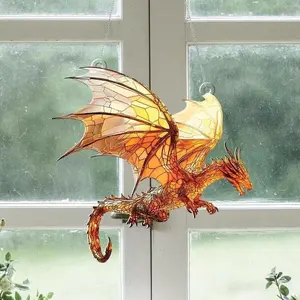 Handmade Stained Glass Dragon Suncatcher, Fantasy Fire Dragon Window Hanging Decor for Home & Gift
