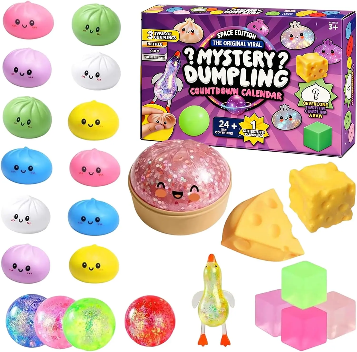24Pcs Dumpling Mystery Box,Dumplings Squeeze Stress Balls for Adults,Soft and Squeezable Stress-Relieving Dough, Birthday Gifts