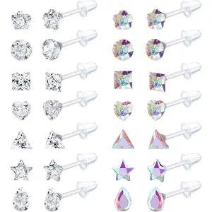 Clear Plastic Stud Earrings Set for Women
