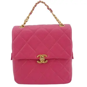 Pre-owned CHANEL Quilted Caviar Leather Backpacks Multi Chain Backpack Pink