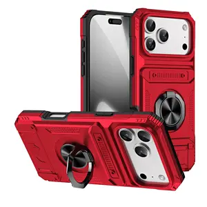 Phone Case: Hidden Dual Card Slot Phone Case for iPhone 17 16 15 14 13 12 11 Pro Max Plus Air Series, Built-in Card Slot with Metal 360° Rotating Stand, Shockproof Heavy-duty Hard Shell Protective Case
