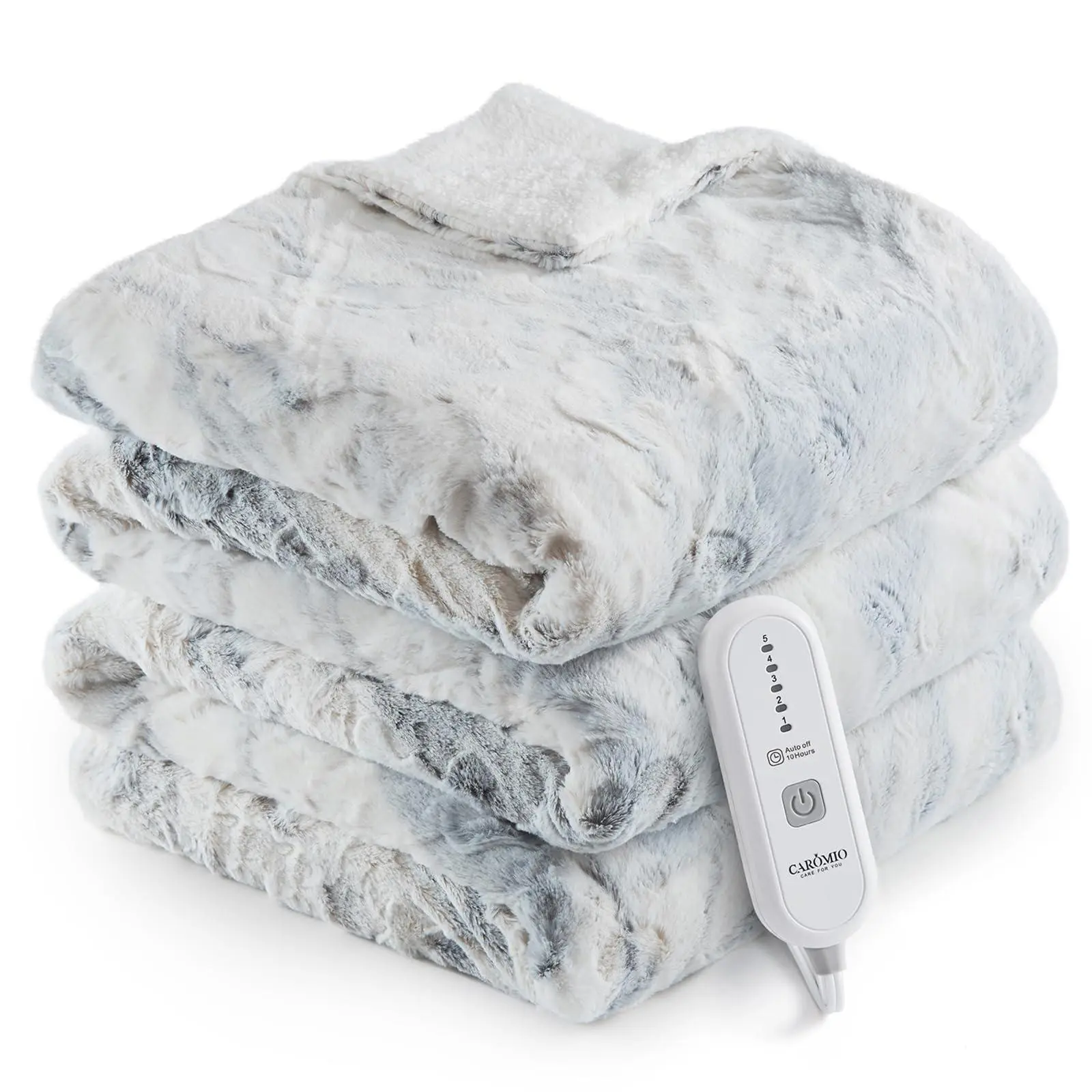GARVEE Full Size Heated Electric Throw Blanket, Fast Heating with 5 Levels & 4 Hours Auto Off, ETL Certified Heat Throw for Couch, White Tie-Dye, 72" x 84"