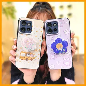 Simplicity Cartoon Phone Case For MOTO G 5G 2025 glisten TPU drift sand Glitter phone lens protection Cute Fashion Design quicksand Anti-dust protective Waterproof Rotatable stand