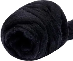 3.53oz Wool Roving Yarn, Fiber Roving Wool Top, Wool Felting Supplies, Pure Wool, Chunky Yarn, Spinning Wool Roving for Needle Felting Wet Felting DIY Hand Spinning (Black)