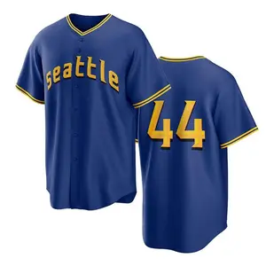 Blue Baseball Jersey #44 Seattle with Ripple Comfortable Breathable Soft Fabric Embroidered Letters and Numbers for Casual Wear