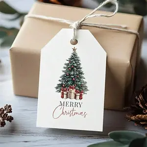 30Pcs Christmas Tags With Hemp Rope Watercolor Plants Seasonal Wishes Labels Holiday Season Gift And Favor Tags For Seasonal Favors Xmas Parties And Celebrations Xmas Party Favor Present Decoration