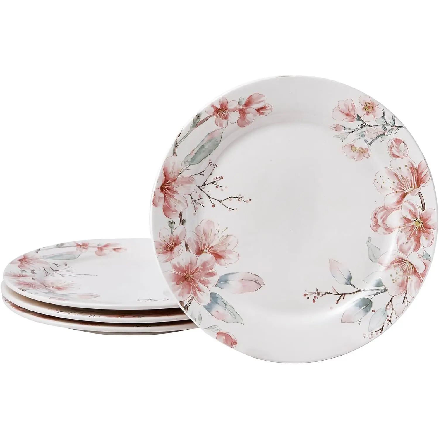 Spring Sakura Dinner Plates Set of 4, 11 Inch Large Ceramic Plates for Pasta, Steak, Stylish Serving Dishes, Microwave and Dishwasher Safe, Gift for Housewarming and Thanksgiving