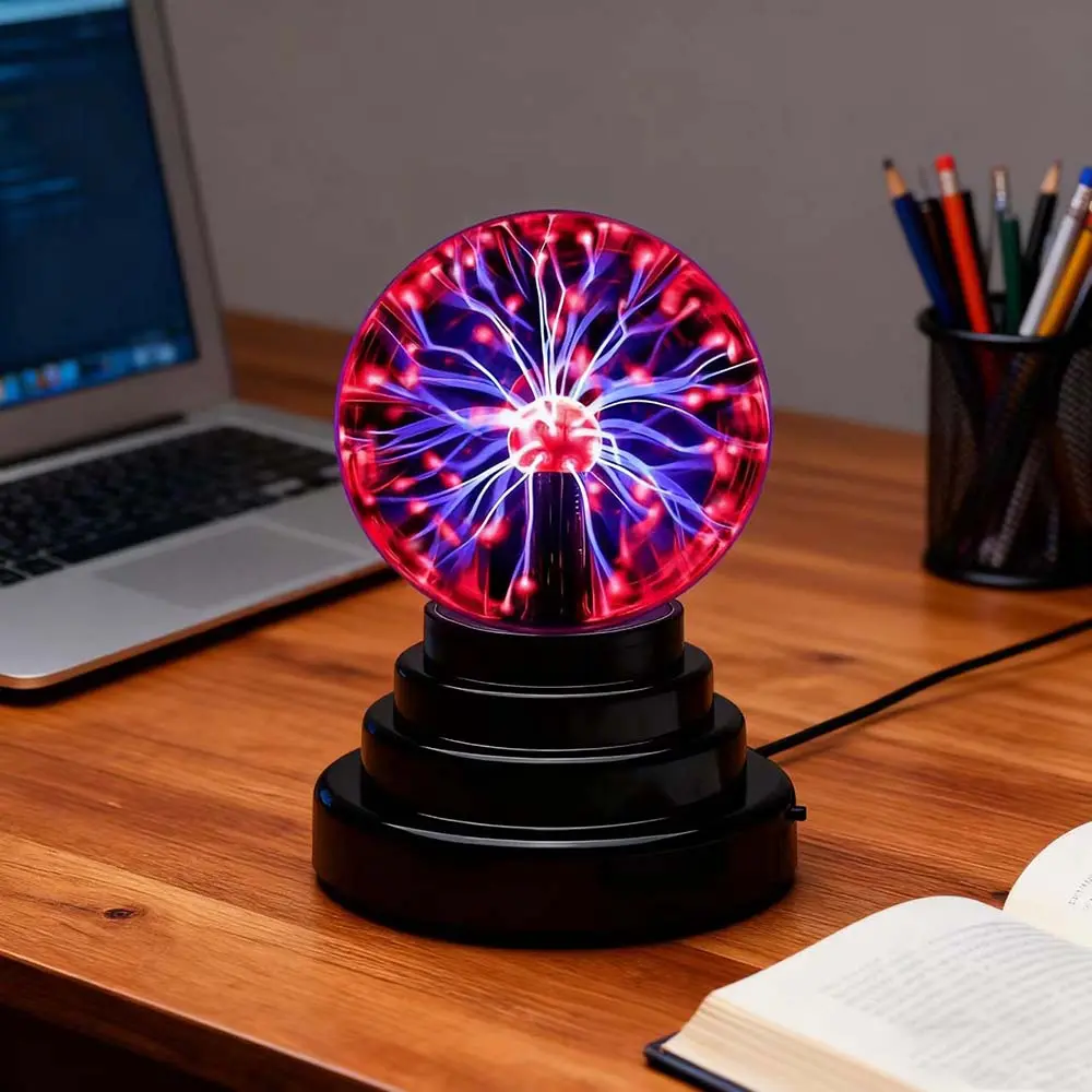3 Inch Magic Plasma Ball Lamp Touch Sensitive Interactive Plasma Lamp Nebula Sphere Globe Decorative Lamp Novelty Toy for Halloween Christmas Light Up Man Cave Light
