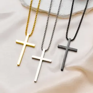Cross Necklace for Men Boys Fathers Day Mens Gifts Stainless Steel Cross Pendant Chain Necklaces for Men Twist Chain Necklace Fashionable Jewelry Black Classic Design