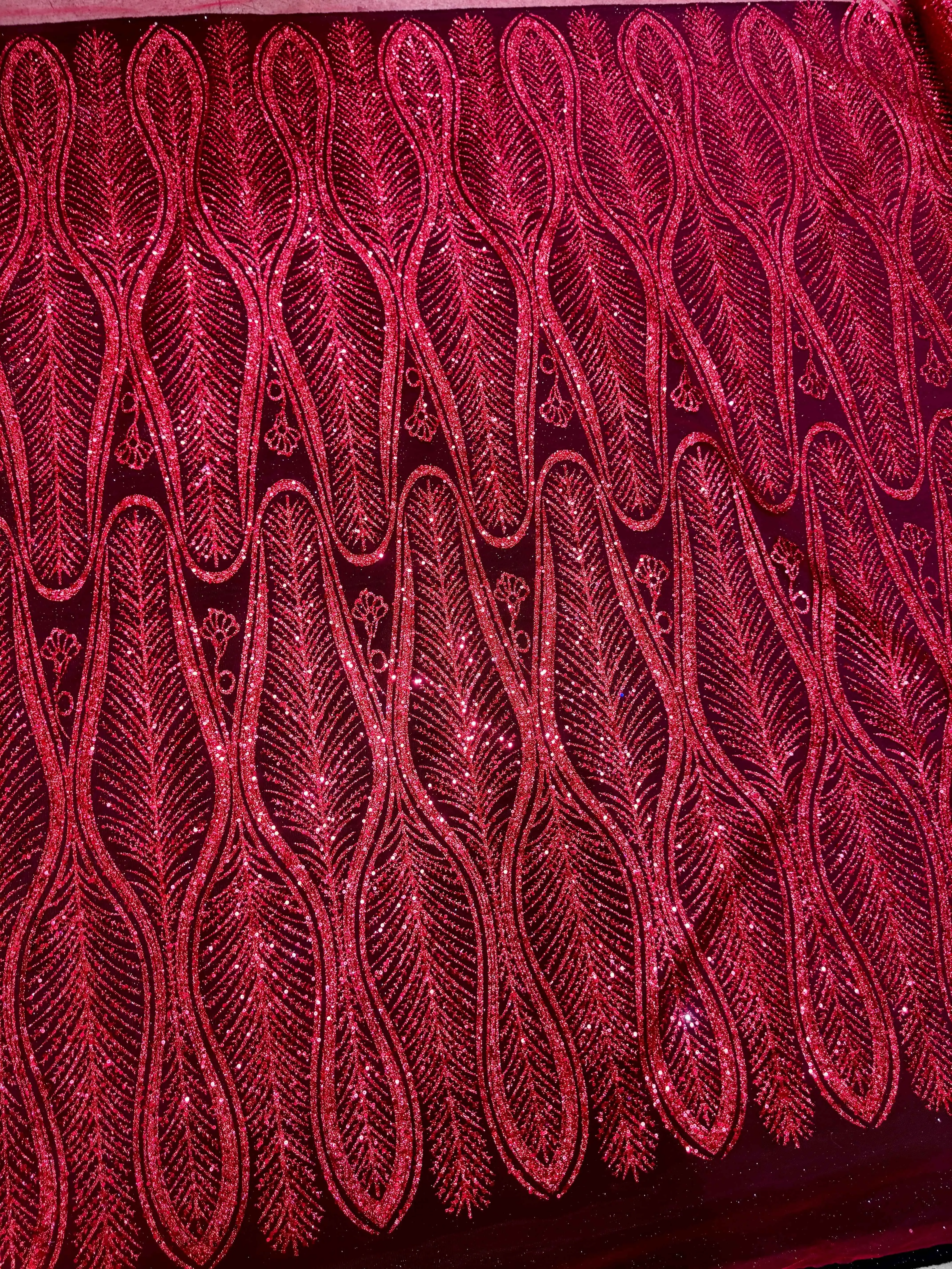 Red Glitter Sequin Geometric Lace