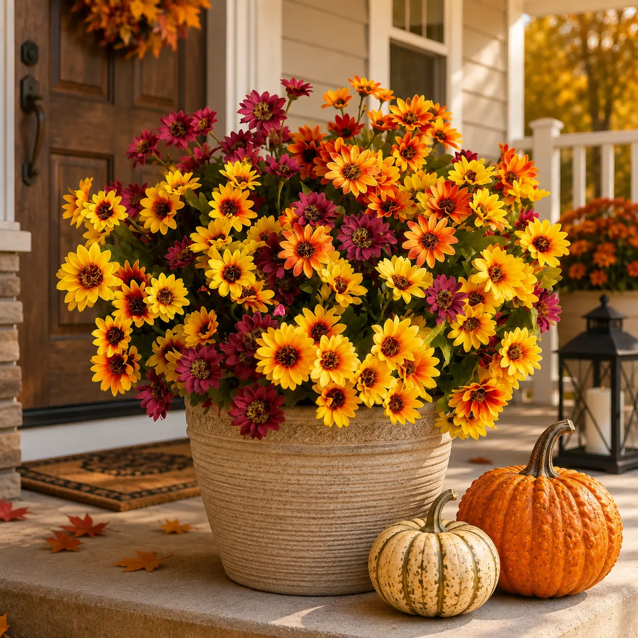 Multi-Size UV-Resistant Fabric Plastic Artificial Mums Daisy Bouquets (6/12/24pcs/set), Fade-Free Realistic Faux Chrysanthemums for Outdoor Planters, House Decor, Aesthetic Home Decor Front Porch Patio