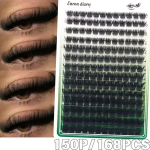 168PCS Fluffy D Curl Individual Lash Clusters Cat Eye 150D DIY Cluster Lashes Thick&Natural Look&Long Lasting&Ultra Soft Reusable False Eyelash, Eyelash Extensions, For Beginner Use Daily Life&Party