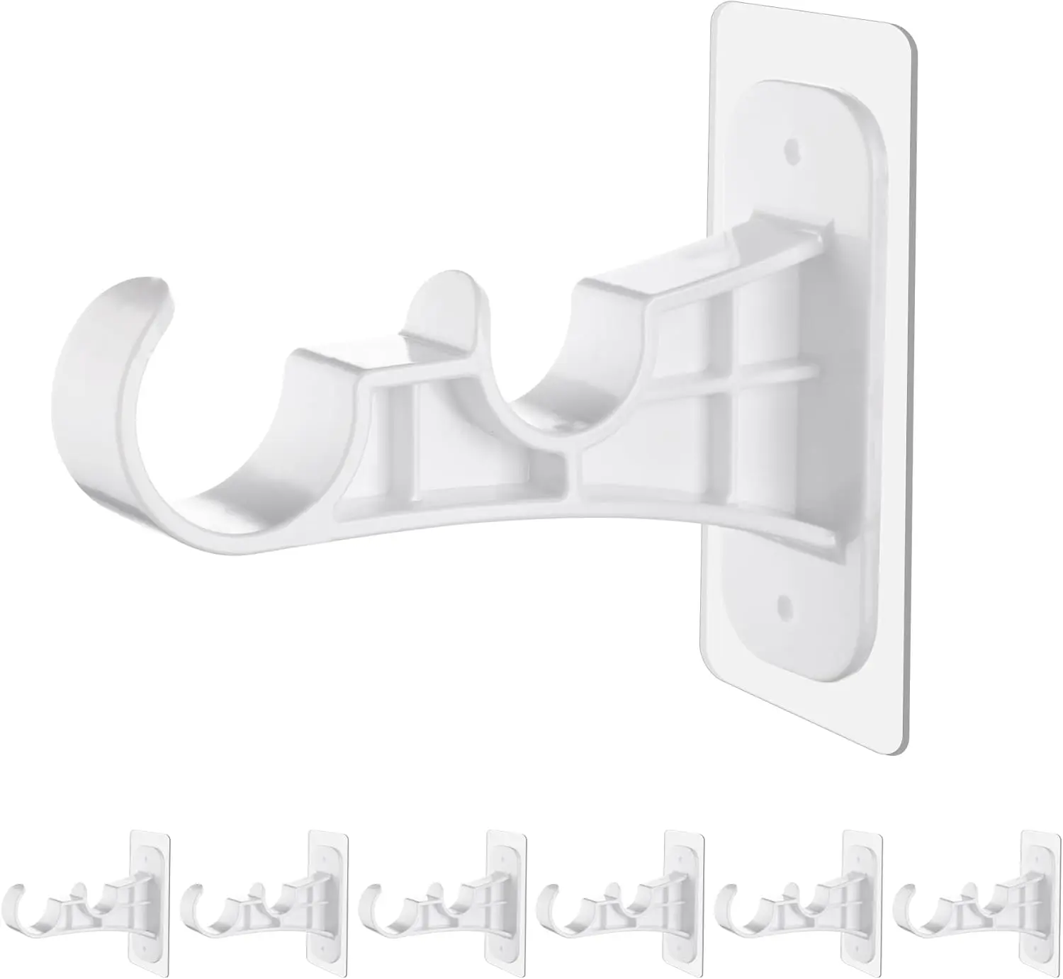 6-Pack  Adhesive No Drill Double Curtain Rod Bracket, Self-Adhesive No-Drill Curtain Rod Holders, Double Brackets No Screw Nail-Free Curtain Hangers Hooks for Living Room, Bathroom, Kitchen - White summerwins