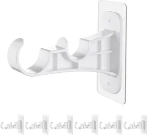 6-Pack Double Curtain Rod Bracket, Adhesive No Drill Curtain Rod Holder, Double Brackets No Screw Nail-Free Curtain Hangers Hooks for Living Room, Bathroom, Kitchen - White