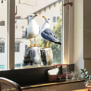 Realistic Seagull Standing on Stone Glass Window Decorative Home Decor Sticker, Visible Pattern Wall Art, Durable Indoor Decoration, Wall Art Stickers