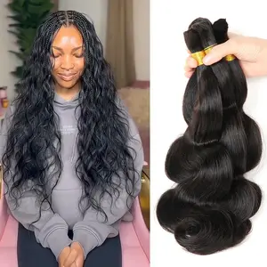 GK 100 Percent Human Hair Braiding Hair for Bohemian Knotless 100 G Braiding Human Hair Bulk No Weft Body Wave Natural Black (18 Inch, Body Wave)