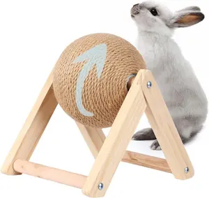 Cat Scratch Ball - Toxic-Free Natural Sisal Scratching Ball with Enhanced Stable Wood Base | Pet Scratcher Toy for Rabbits, Cats, Chinchillas, 7''x7''x6.2''