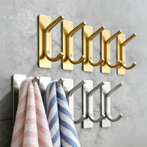Towel Hook,Adhesive Hooks, Wall Hooks for Coat and Robeanowels Stick on Bathroom and Kitchen, Stainless Steel Golden Silvery
