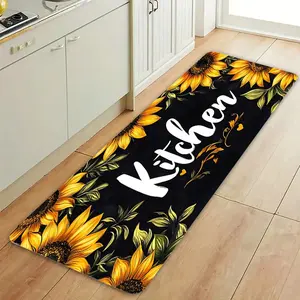 Sunflower Print Kitchen Rug, Flannel Material, Cozy Healing Style, Perfect for Kitchen, Dining Room, Entryway, Bedroom, Decorative Area Rug