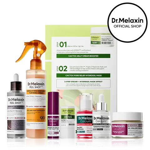 [Dr.Melaxin Official] 8-Piece Glass Skin Glow & Firming Routine Set | Peel Shot Exfoliator, Calcium Volume Multi Balm & Cream, Spicule Serum, Cactox Hydrogel Mask | Korean Skin Care Set for Glowy, Bouncy Skin