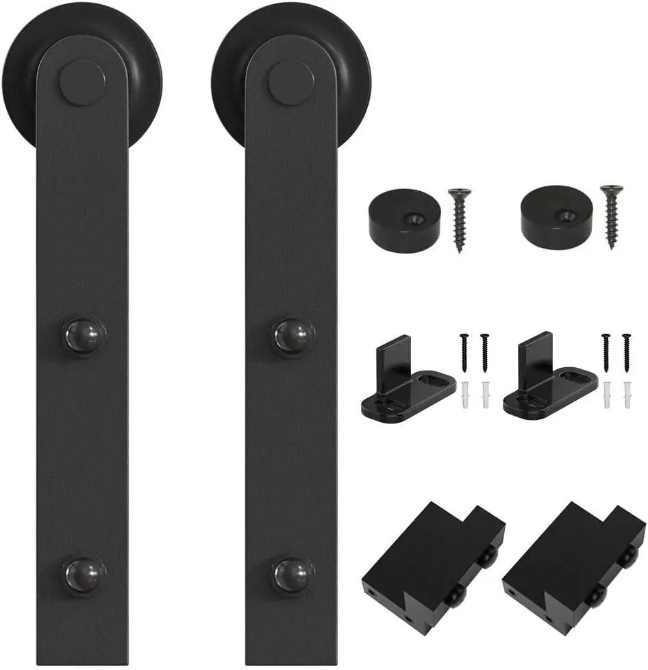 Sliding Barn Door Hardware Kit, 4/5/6/8/10/12/13/15/16FT Track Roller Set, I Shape Design, Antique Roller Kit for Single Wood Door, Closet Sliding Door Track, Heavy Duty Barn Door Kit, Black (Without Door), Easy Installation
