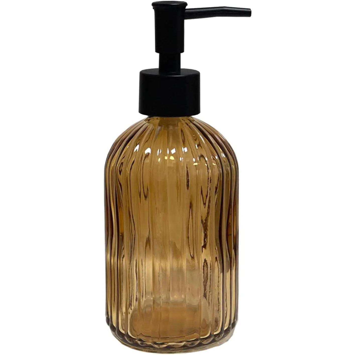 Black Pump Glass Soap Dispenser, 13.5oz Brown Stripe Countertop Refillable Liquid Bottle Hand Dish Lotion Dispenser with Plastic Pump, for Kitchen, Bathroom Countertop