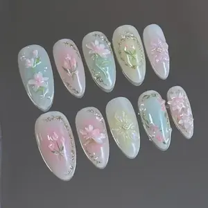 Sweet Pearl Glitter Floral Blush Palette, Removable Wearable Nail Art Set, Style, 24 Pieces, Single Pack, Nail Kit Set, Removable False Nails