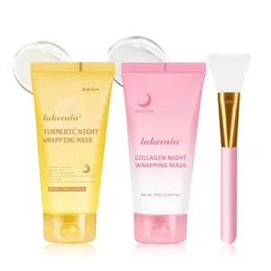 Collagen & Turmeric Brightening Facial Peel-off Deep Hydrating Mask Set, Face Brush Set, 2 Pieces Moisturizing Facial Mask with 1 Piece Brush, Facial Skin Care Product for Women & Men, Cosmetic