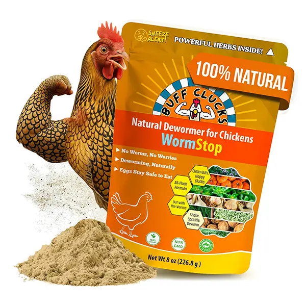 WormStop Natural Chicken Dewormer Powder, All-Natural Herbal Blend with Garlic, Pumpkin Seed & Wormwood, Egg-Safe Chicken Wormer for Daily Wellness, 8 oz, Made in USA