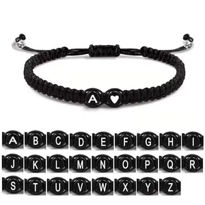 【PANG Jewelry】The New Black and White Heart-Shaped 26-Letter Woven Bracelet Is Simple and Versatile  It Is a Love Couple Bracelet and Bracelet