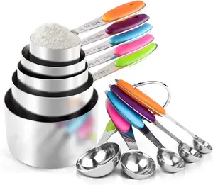 Measuring Cups and Spoons Set, Set of 10 Stainless Steel Measuring Cups and Spoons, with  Handles, Stackable, Easy to Store for Kitchen, Cooking, Baking (Colorful)