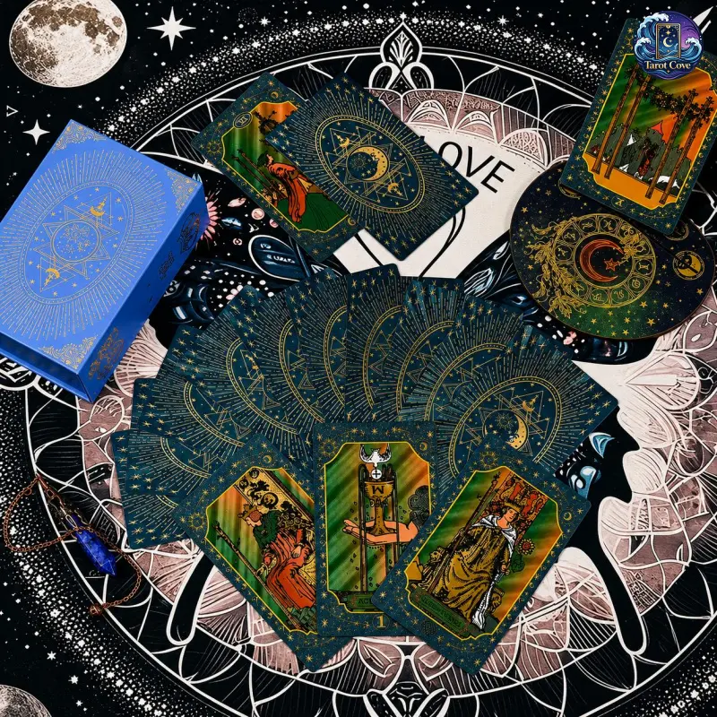 Tarot Cove Blue Sun & Moon Shimmer Tarot Deck Waterproof Durable Rider-Waite Divination Cards Set for Beginners & Experienced Readers