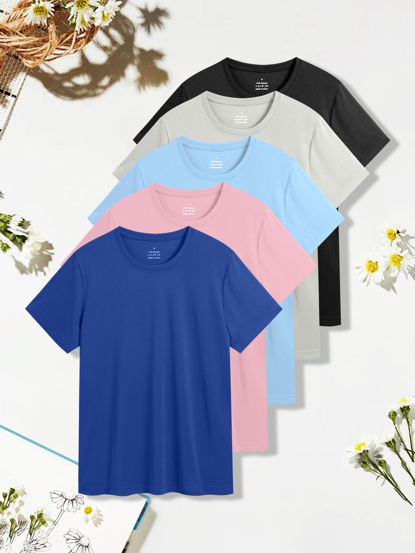 Noeallyrisss 5 Packs Basic Tees T Shirts for Women Workout Gym Women's Slim Fit Sports Short-sleeve T-shirts, Quick-drying, Breathable, and Lightweight Sports T-shirts, Basic Gym Base Layers summerwins,travel essentials,camping essentials