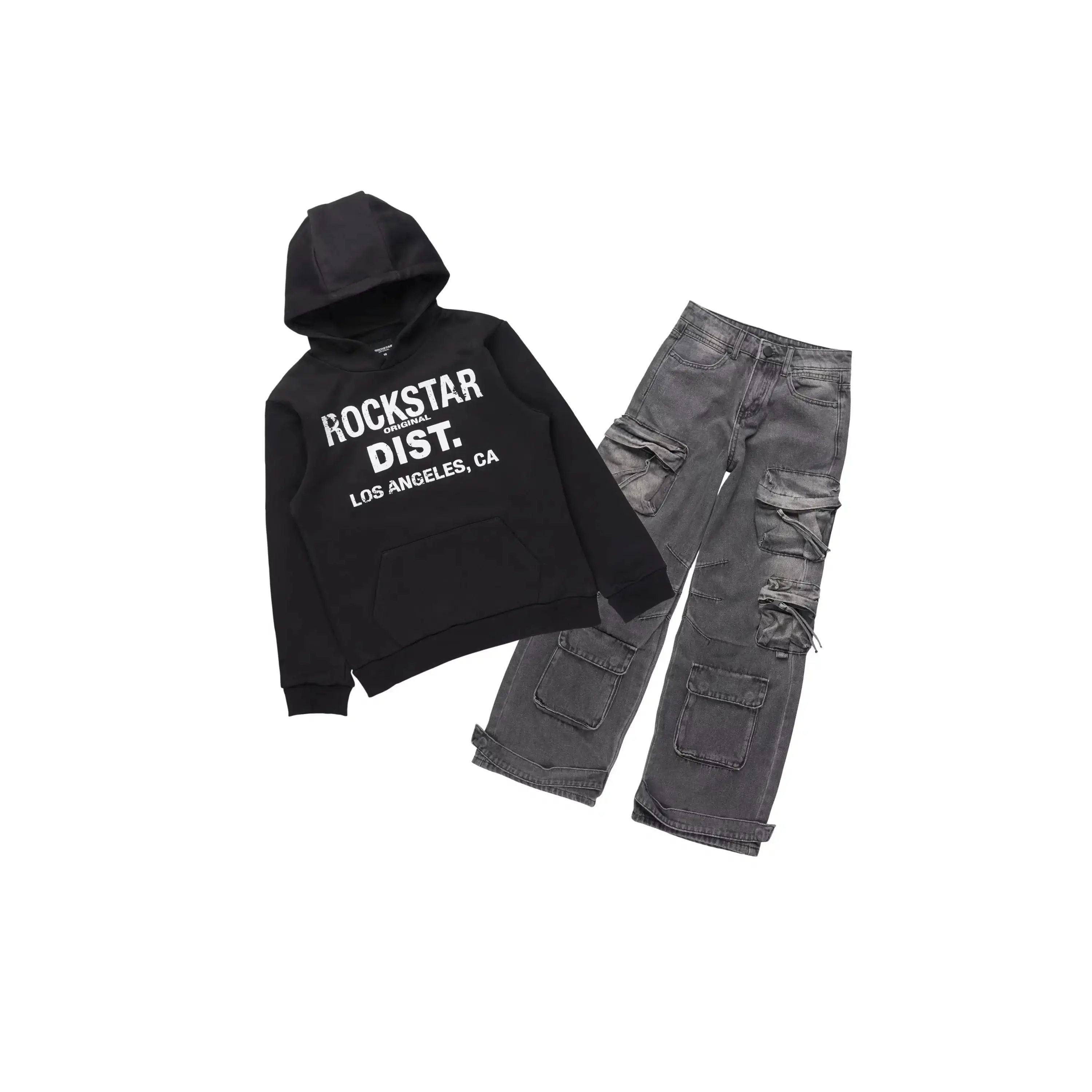 Boys Koen Black Hoodie & Lenz Black Baggy Jean Set