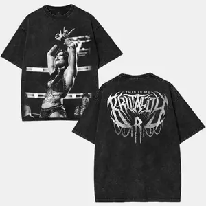 Rhea Ripley WWE Washed Oversized Cotton Graphic Tee – Vintage Wrestling Graphic T-Shirts for Streetwear Fans Menswear Fabric Seamless
