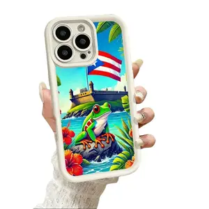 Cute Puerto Rican Coqui Frog Tropical Pattern Silicone Phone Case for iPhone 17,16,15,14 Pro Max,13,12,11,XR,XS Plus,Air - Slim,Shockproof,Anti-Scratch TPU Cover,Stylish Boricua Aesthetic Smartphone,Cellphone,Devices Accessory