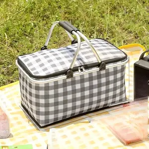 Large outdoor picnic insulation basket, outdoor camping insulation picnic basket, foldable and portable picnic bag, portable travel and picnic bag. It is multi-functional, easy to organize, and very suitable for school, work, camping and beach trips