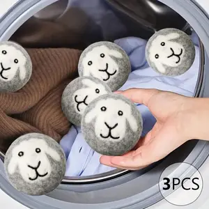3 Piece Organic Wool Dryer Balls Set, Sheep Design Reusable Fabric Softener, High-Quality Washing Machine Accessories, Winter Essential Gift