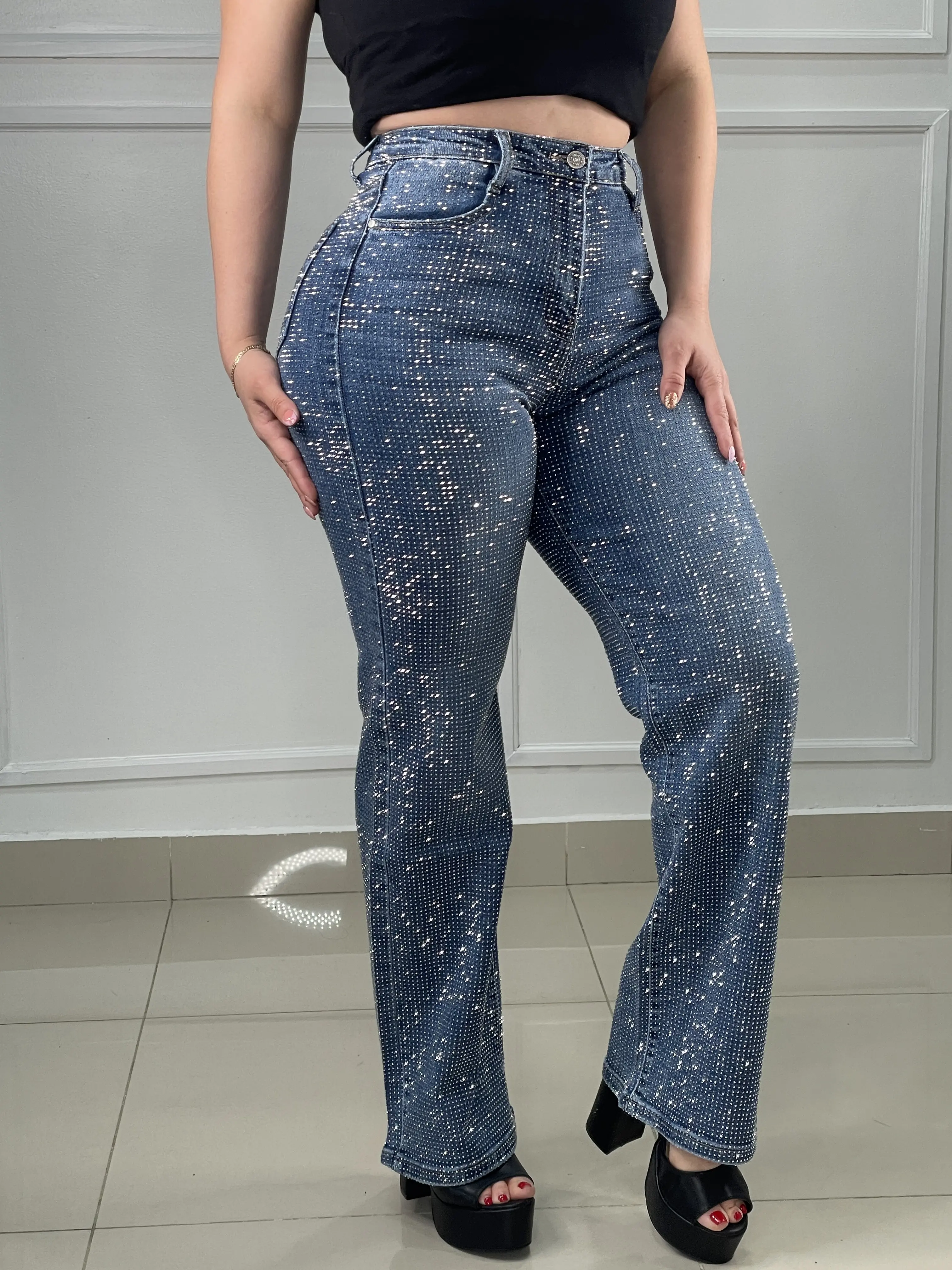 Alexa's Medium Wash Rhinestone Jeans - Straight Fit